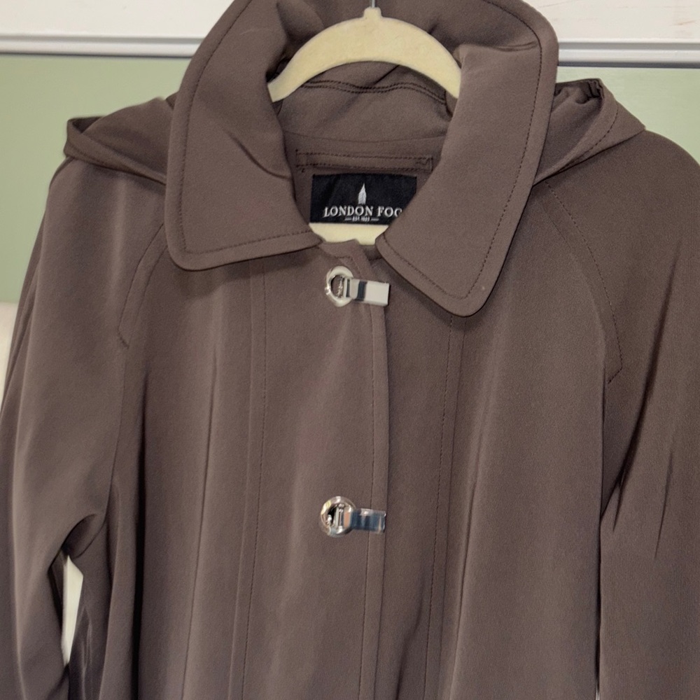 London Fog Brown Trench Coat with Hood - Picture 3 of 5